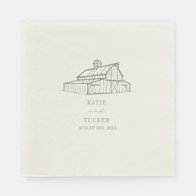 Rustic Barn Sage Grönt Bröllop Pappersservett (Framsidan)