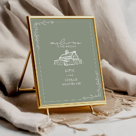 Rustic Barn Sage Grönt Fall Wedding Välkommen Poster