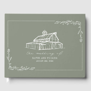Rustic Barn Sage Grönt Farm Bröllop Guest Bok
