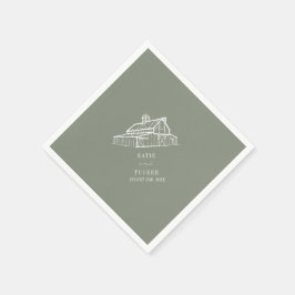 Rustic Barn Sage Grönt Farm Fall Wedding Pappersservett