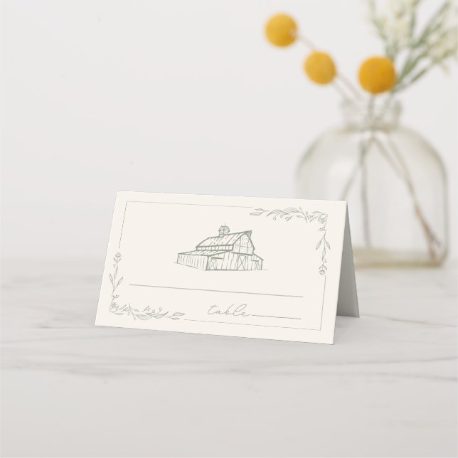 Rustic Barn Sage Grönt Farm Fall Wedding Placeringskort (Framsida)