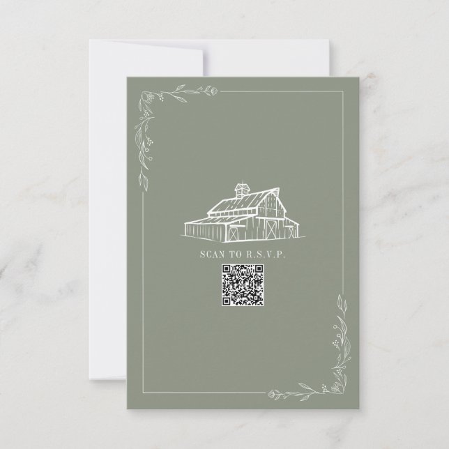 Rustic Barn Sage Grönt QR Code Bröllop OSA Kort (Framsida)