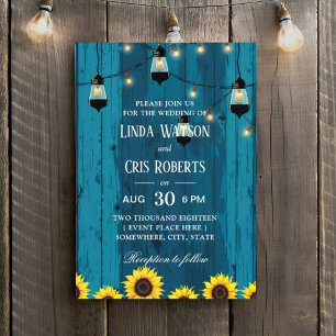 Rustic Barn Sunblommor String Ljus Bröllop Inbjudningar
