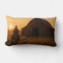 Rustic Barn Sunset Pillow - Country Western Farm  Lumbarkudde