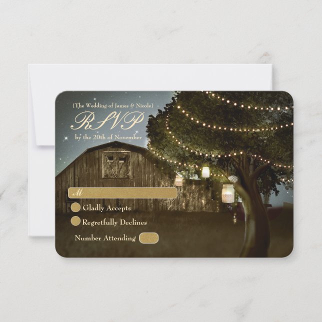 Rustic Barn & Träd Ljus Bröllop OSA Card (Framsida)