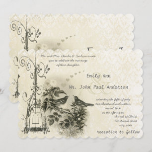 Rustic Barn Vintage Birdcage Love birds Inbjudningar
