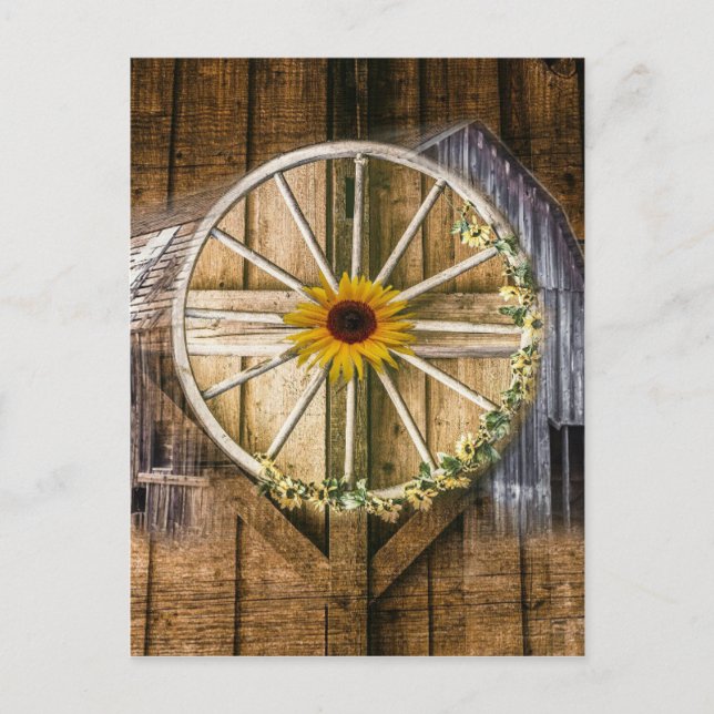 Rustic Barn Wagon Wheel Solros Helg Vykort (Framsida)
