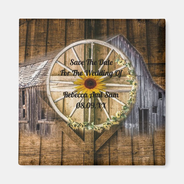 Rustic Barn Wagon Wheel Solros Magnet (Framsidan)