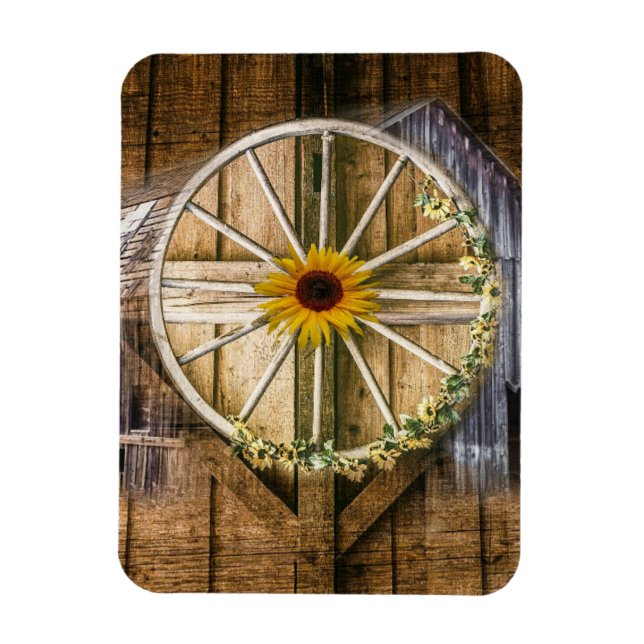 Rustic Barn Wagon Wheel Solros Magnet (Vertikal)