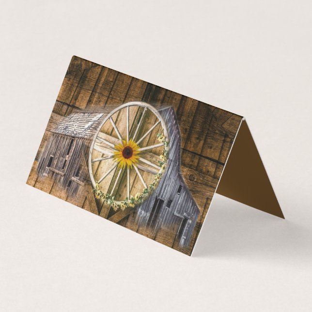 Rustic Barn Wagon Wheel Solros Visitkort (Framsida)
