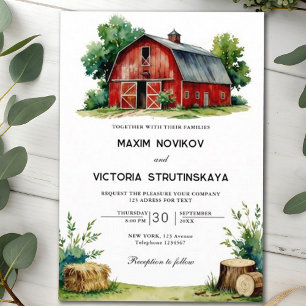 Rustic Barn Watercolor Blommigt Collage Bröllop Inbjudningar
