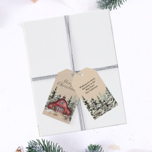 Rustic Barn Watercolor Land jul Presentetikett