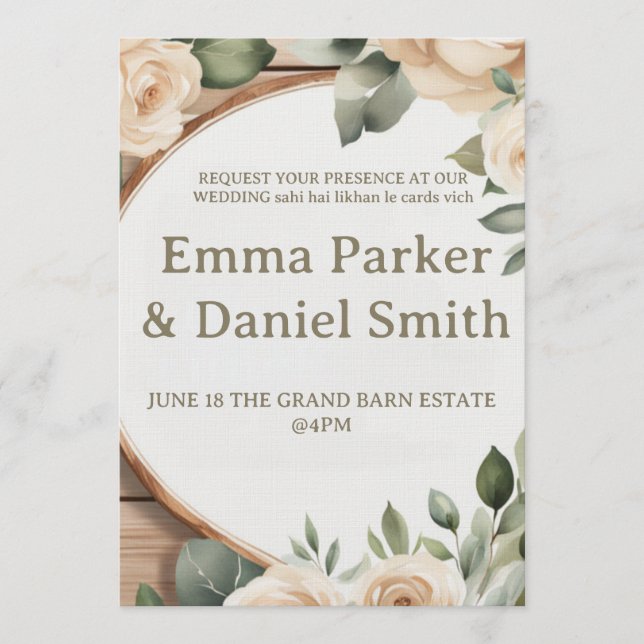 Rustic Barn Wedding Invitation with String Lights  Inbjudningar (Framsida)