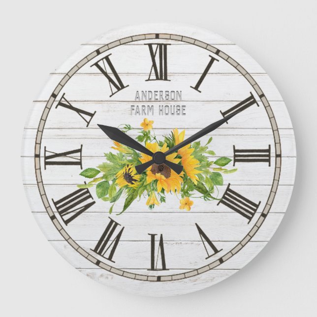Rustic Barn White Grått Wood Sunwers Kitchen Stor Klocka (Framsida)