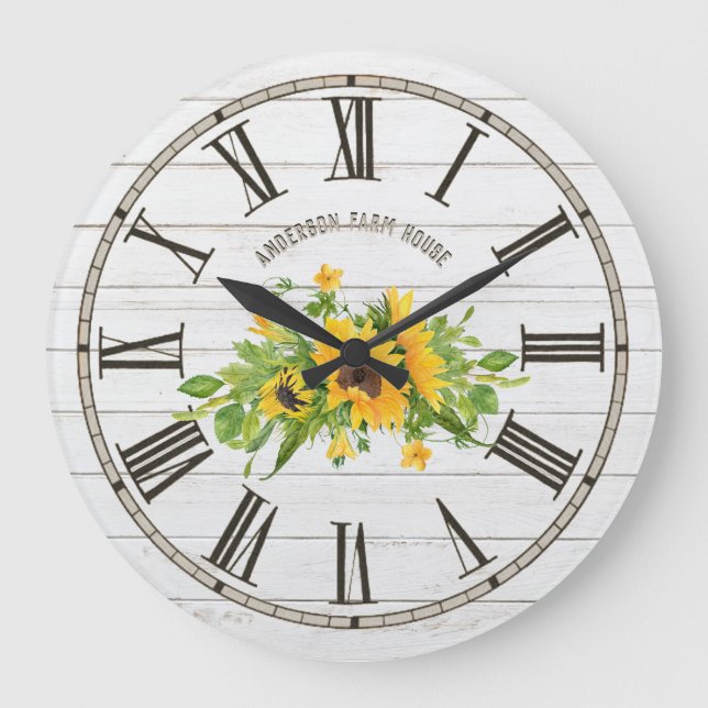 Rustic Barn White Grått Wood Sunwers Kitchen Stor Klocka (Framsida)
