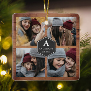 Rustic Barn Wood 4 Bilder Family Photo Collage Julgransprydnad Keramik