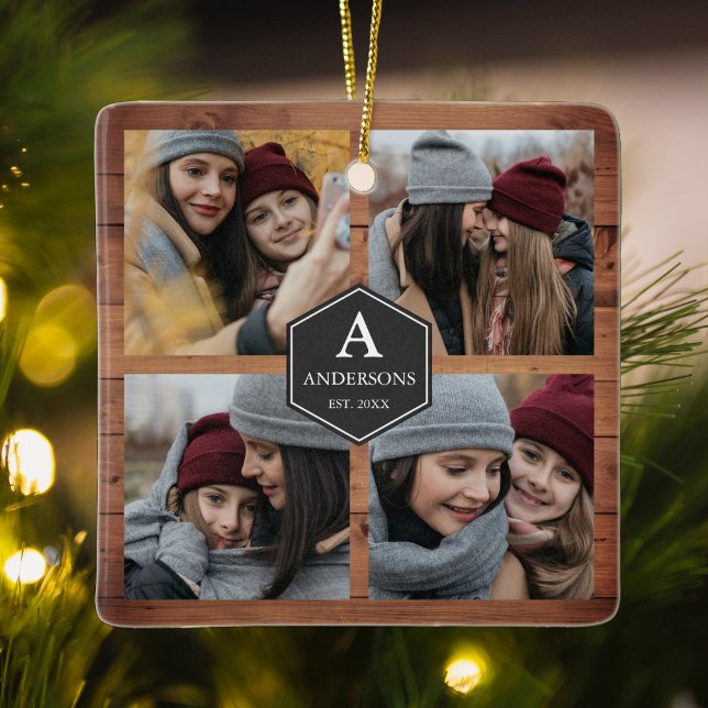 Rustic Barn Wood 4 Bilder Family Photo Collage Julgransprydnad Keramik (Skapare uppladdad)