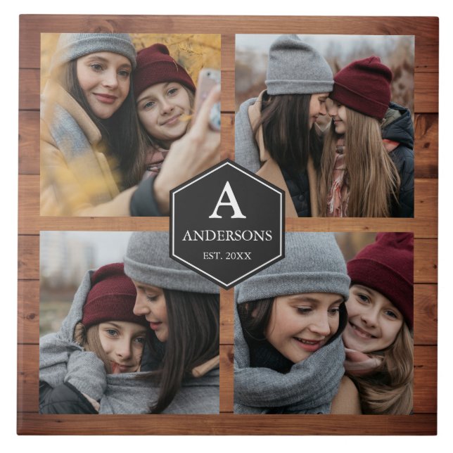 Rustic Barn Wood 4 Bilder Family Photo Collage Kakelplatta (Framsidan)