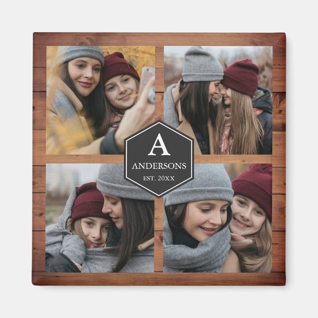 Rustic Barn Wood 4 Bilder Family Photo Collage Magnet (Framsidan)