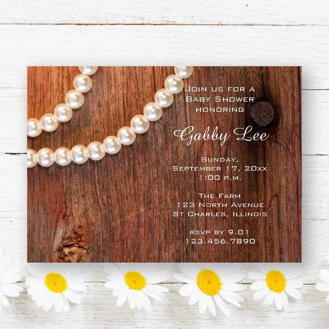 Rustic Barn Wood and Pearls Baby Shower Inbjudningar (Skapare uppladdad)