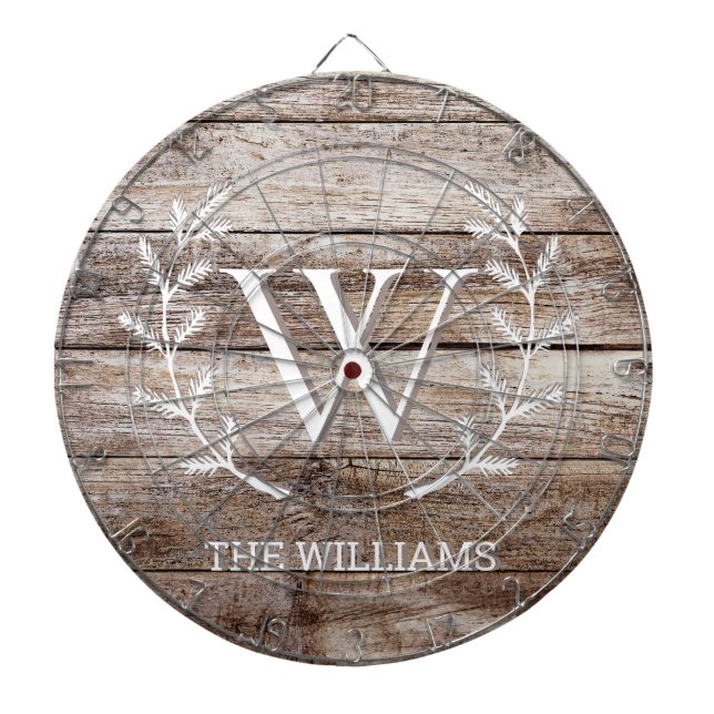 Rustic Barn Wood-Anpassningsbar Monogrammed och na Darttavla (Framsidan)