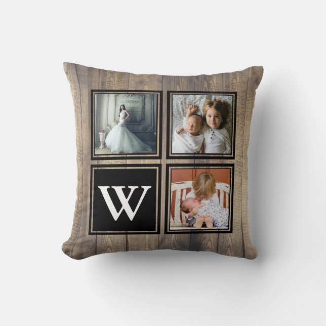 Rustic Barn Wood Antlers Family Photo Kudde (Framsida)