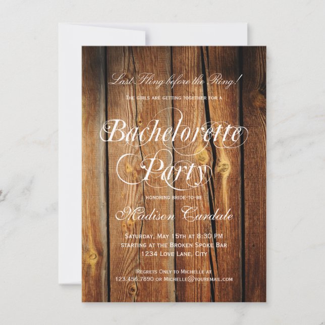 Rustic Barn Wood Bachelorette-partiets inbjudninga Inbjudningar (Framsida)