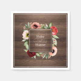 Rustic Barn Wood Blommigt Bröllop med Namn Pappersservett