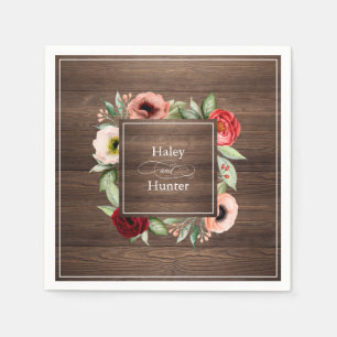 Rustic Barn Wood Blommigt Bröllop med Namn Pappersservett