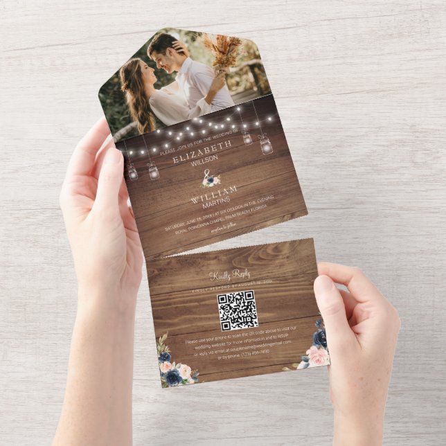 Rustic Barn Wood & Blommigt Bröllop QR-kodfoto (Tearaway)