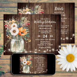 Rustic Barn Wood Blommigt Land Alla på ena Bröllop Inbjudningar