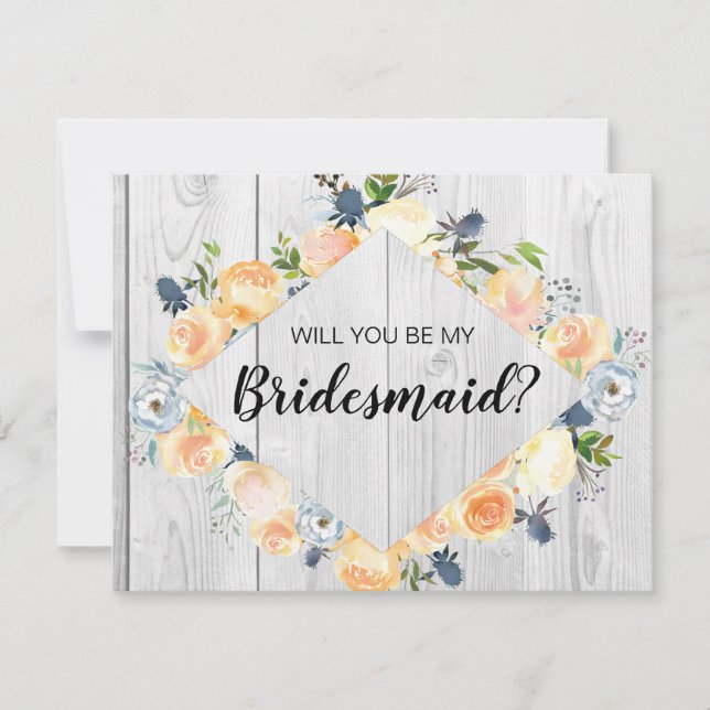 Rustic Barn Wood Blommigt Peach Bridesmaid Frieri Inbjudningar (Framsida)