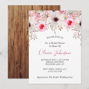 Rustic Barn Wood Blommigt Rosa Möhippa Inbjudningar