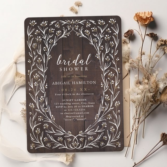 Rustic Barn Wood Boho Blommigt Land Möhippa Inbjudningar (Rustic Barn Wood Boho Floral Country Bridal Shower Invitation)