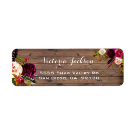 Rustic Barn Wood Boho-blommigtens adressetikett Returadress Etikett