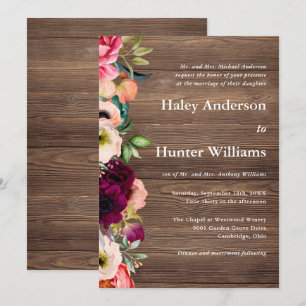 Rustic Barn Wood Boho Botanical Bröllop Inbjudningar
