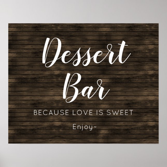 Rustic Barn Wood Bröllop Dessert Pub-tecken Poster (Framsidan)