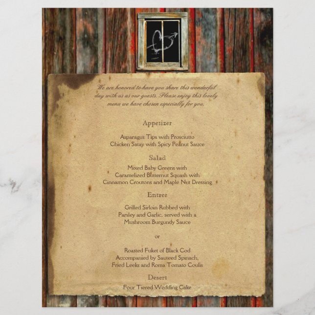 Rustic Barn Wood Bröllop Menu (Framsida)