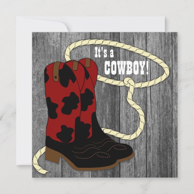Rustic Barn Wood Cowboy Baby Shower-inbjudan Inbjudningar (Framsida)