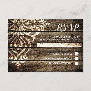 Rustic Barn Wood Damask Vintage bröllop OSA kort