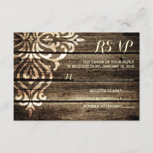 Rustic Barn Wood Damask Vintage bröllop OSA kort