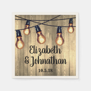 Rustic Barn Wood & Edison Bulb String Ljus Pappersservett