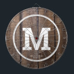 Rustic Barn Wood Family Personlig Monogram Darttavla<br><div class="desc">Spela en roligt av darts med den här Personligen av Rustic Barn Wood Family Dart Board. Det är designat med brunfaux-bakgrund och din stora vita,  feta monogram inledningsvis på mitten. Även moderkortet är personlig med familjens efternamn nedanför brev. Klicka på Anpassa mallalternativet och följ anvisningarna.</div>