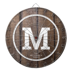 Rustic Barn Wood Family Personlig Monogram Darttavla