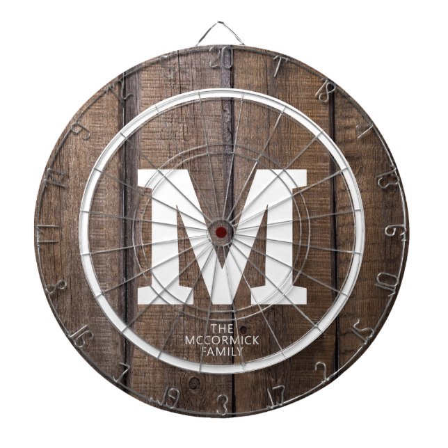 Rustic Barn Wood Family Personlig Monogram Darttavla (Framsidan)
