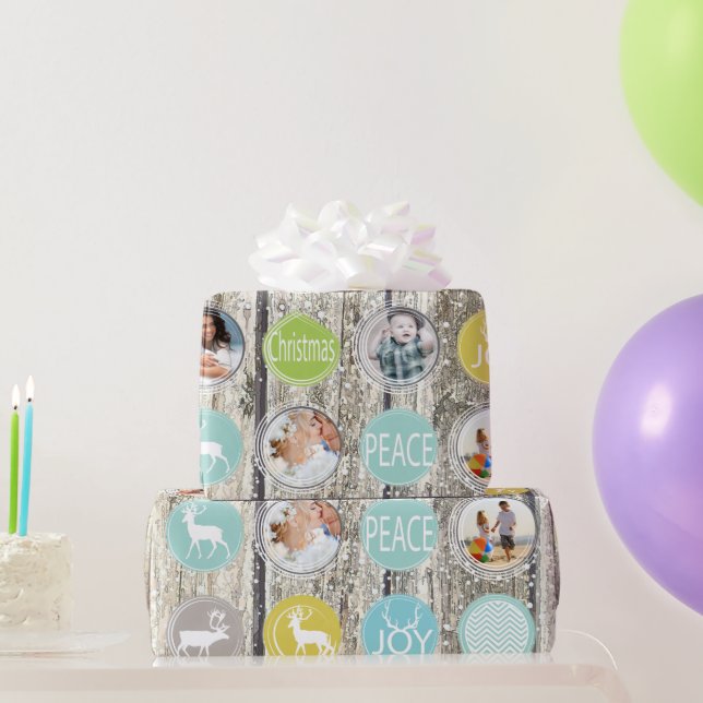 Rustic Barn Wood Family Photo Reindeer jul Presentpapper (Festgåvor)