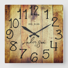 Rustic Barn Wood Farmhouse Anpassningsbar Family N Fyrkantig Klocka