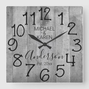 Rustic Barn Wood Farmhouse Custom Family Name Fyrkantig Klocka
