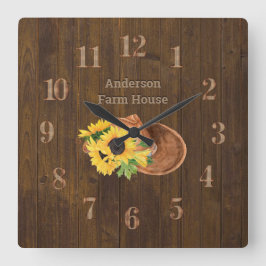 Rustic Barn Wood Farmhouse Hat Sunblommor Fyrkantig Klocka