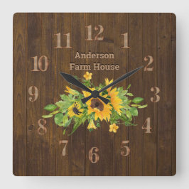 Rustic Barn Wood Farmhouse Kitchen Sunblommor Fyrkantig Klocka